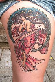 Leg old painting style woman tattoo pattern