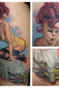 Modello di tatuaggio donna sexy spazzatura dipinto vintage