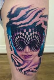 Modello di tatuaggio colorato coscia stile surreale donna ritratto