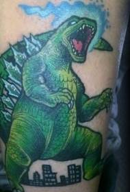Kreslený zelený godzilla tetování vzor