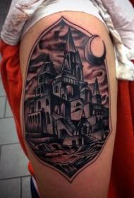 Padrão de tatuagem de castelo preto mistério fantasia braço grande