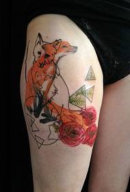 Női lábak színes róka és Rózsa tetoválás minta