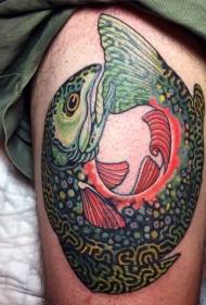 Modello di tatuaggio di pesce insolito insolito di colore delle gambe