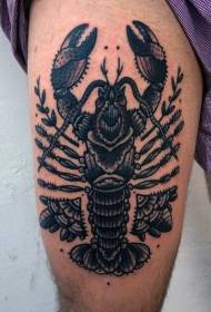 Thigh old school black crayfish tattoo tattoo