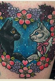 Стегна Європи та Америки школа квітів у формі серця татуювання кіт у формі серця