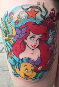Modello di tatuaggio di scena di sirena del fumetto e scena del fondo del mare
