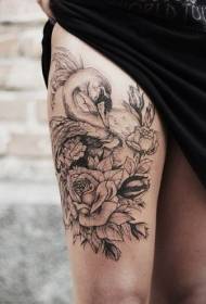 Kuis nwa gri blan swan ak rose modèl tatoo