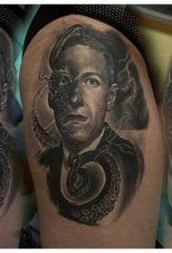 Indoda engummangaliso kunye ne-octopus tattoo kwisitayela sokukrola umlenze