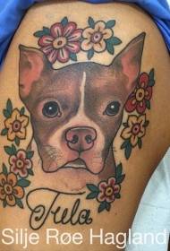 Coxa cor ilustração estilo cachorro flor e letra tatuagem padrão