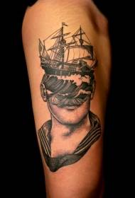 Skouder swart unike styl see-tema tattoo patroan