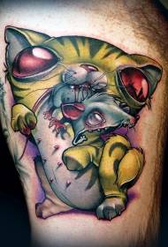 Cat diabhal scary agus patrún tattoo fuilteach fuilteach