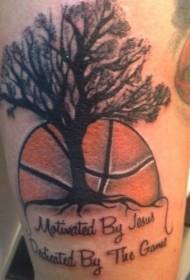 شجرة الوشم الفخذ الملونة التذكارية مع الوشم كرة السلة