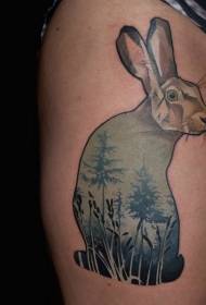 Picior amuzant model de tatuaj de iepure pădure colorat