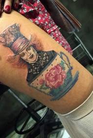 Tattoo Painted Alice in Wonderland with Mad Hat Portrait Tattoo Pattern