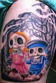 Muslo divertido patrón de tatuaje de chamán de dibujos animados coloridos