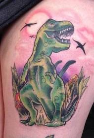 Modello di tatuaggio di coscia vecchia scuola pianta di dinosauro