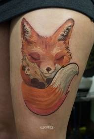 Μηχάνημα στυλ ασήμι πολύχρωμο μοτίβο τατουάζ οικογένεια αλεπού