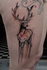 大腿畫可愛的鹿紋身圖案