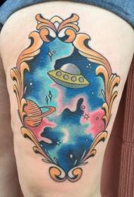 Leg color spaceship with starry tattoo pattern
