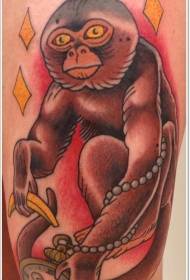 Нога простой старый стиль красочный рисунок татуировки обезьяны
