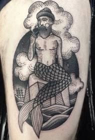 Old school črno smešno kajenje sirena moški tatoo vzorec