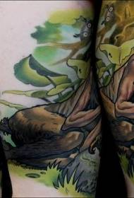Kruda koloro viro kun rana tatuaje ŝablono