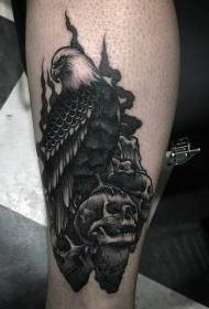Vitello aquila grigia nera con motivo tatuaggio teschio