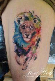 Dij kleur splash inkt leeuw tattoo patroon