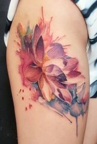 Šlaunų iliustracijos stiliaus spalvotas lotoso tatuiruotės modelis