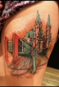 Thigh impressive cathedral tattoo pattern