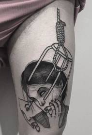 Modello di tatuaggio avatar coscia stile surreale donna nera