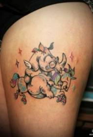 Thigh katuni unicorn mhino dzinoyevedza tattoo tattoo