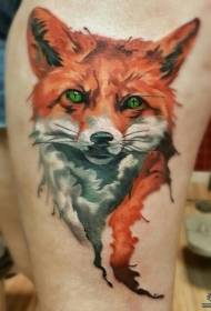 大腿彩色歐美狐狸紋身圖案