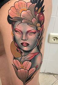 Thigh school girl color tattoo pattern