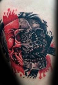 Patrón de tatuaxe de cráneo humano vermello e negro