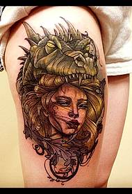 Tattoo pattern on a sexy fashion portrait on the thigh