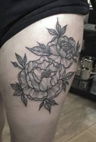 Literaire bloem tattoo meisje dij op zwarte literaire bloem tattoo foto