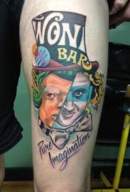 Modello del tatuaggio inglese del ritratto del pagliaccio di colore della gamba