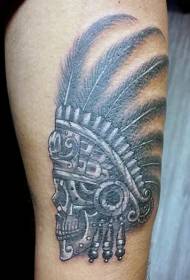 Czarno-biały plemienny wzór tatuażu z piórami czaszki