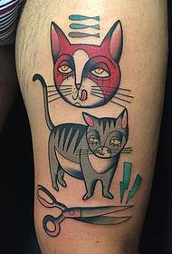 Augšstilba karikatūras kaķu šķēres tetovējuma raksts