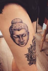 Izter gris estilo beltza, etorri Budaren estatua tatuaje ereduarekin