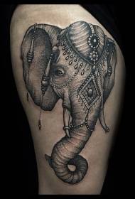 Graviranje u stilu bedara crni slon tetovaža uzorak