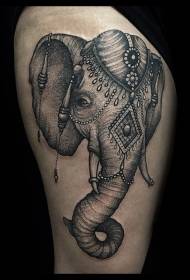 Gravéieren Stil Uewerschenkel Schwaarz Elefant Tattoo Muster