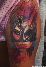 Leg new style colorful beauty helmet tattoo pattern