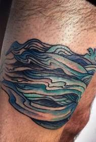 Modello di tatuaggio semplice onda blu piccola coscia