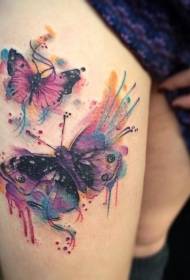 Μηρό πανέμορφο μοτίβο τατουάζ πεταλούδα χρώμα
