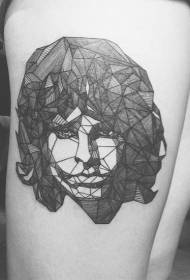 Gaya geometris hitam dan putih potret wanita pola tato paha