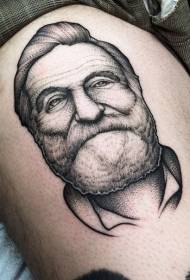 大腿雕刻風格微笑老人紋身圖案