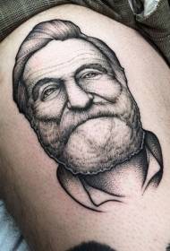 Modello di tatuaggio di vecchio uomo sorridente stile intaglio coscia