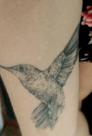 Tetoválás madár lány combja a fekete szürke kolibri tetoválás képe